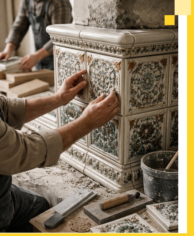 Изразцовые камины под ключ в Тюмени: проект и монтаж