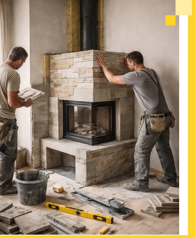 Угловые камины под ключ проект, монтаж и отделка в Тюмени