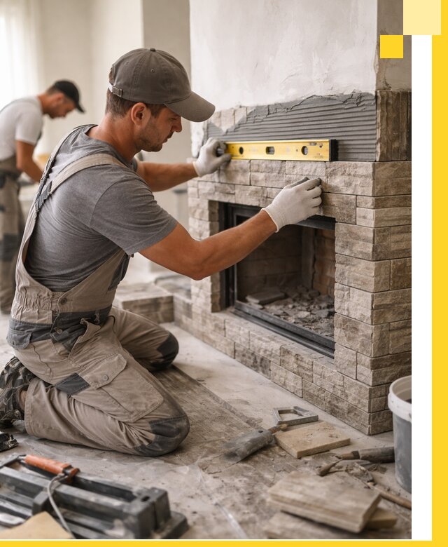 Облицовка каминов в Тюмени, монтаж и отделка натуральным камнем