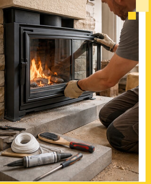 Производство, монтаж и доставка каминов со стеклом в Тюмени