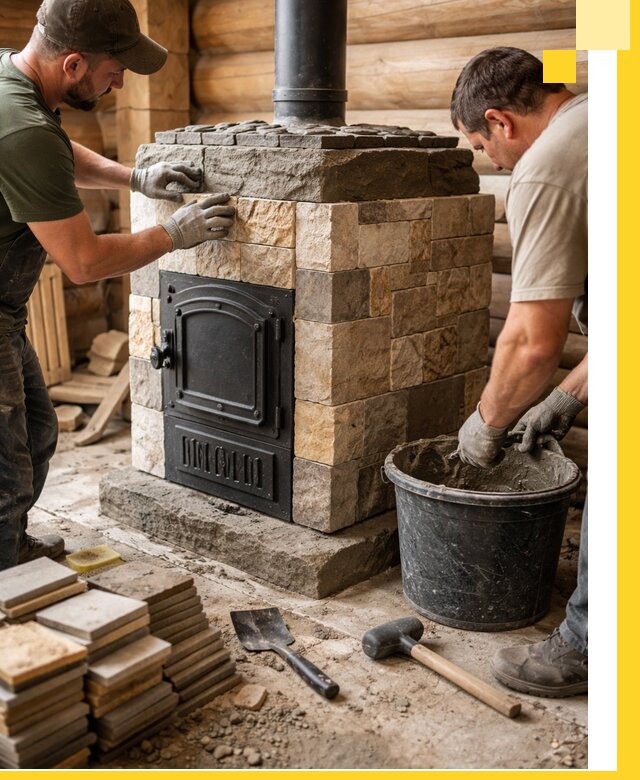 Облицовка банной печи под ключ в Тюмени: камень и плитка