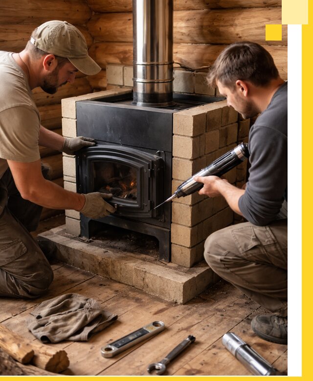 Монтаж и установка печи в бане под ключ с гарантией в Тюмени