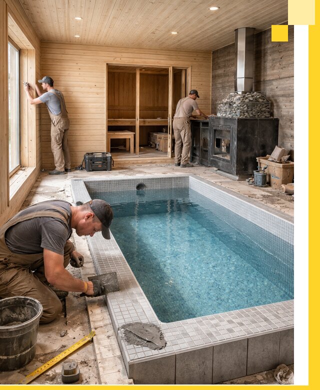 Проект бани с бассейном и сауной в Тюмени под ключ