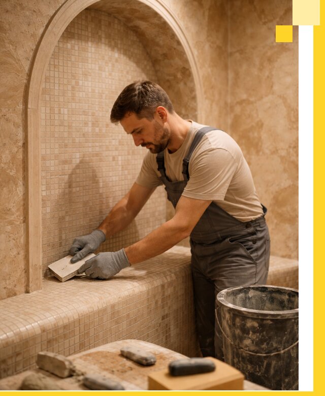 Профессиональная отделка хамамов с мозаикой под ключ в Тюмени