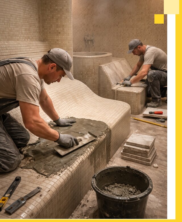 Лежаки для хамама под ключ в Тюмени, проект и монтаж