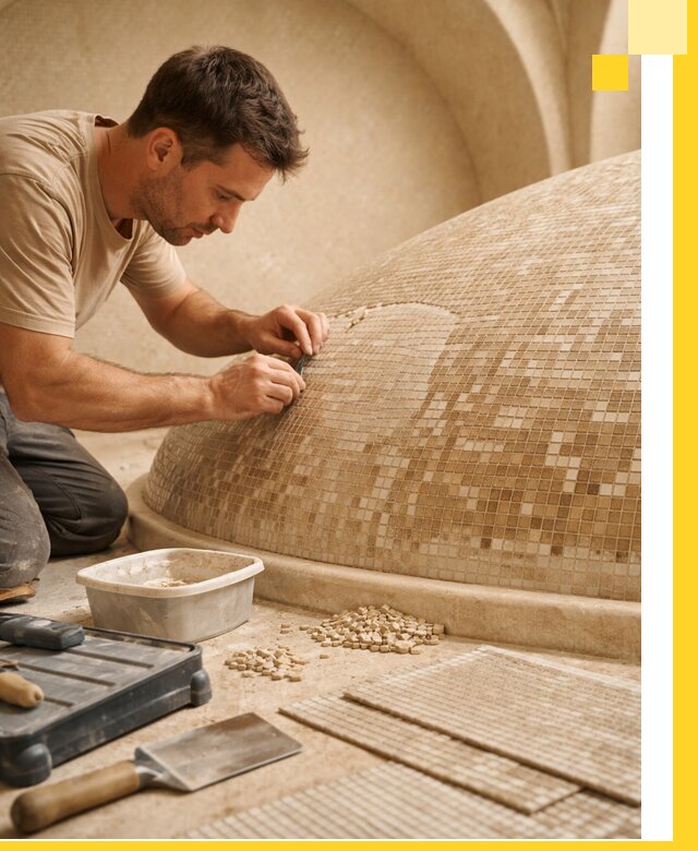 Профессиональная укладка мозаики для хамама под ключ в Тюмени